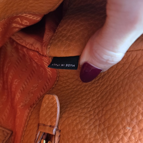 Prada Orange Vitello Daino Leather Side-Pocket Tote Bag - Picture 9 of 10